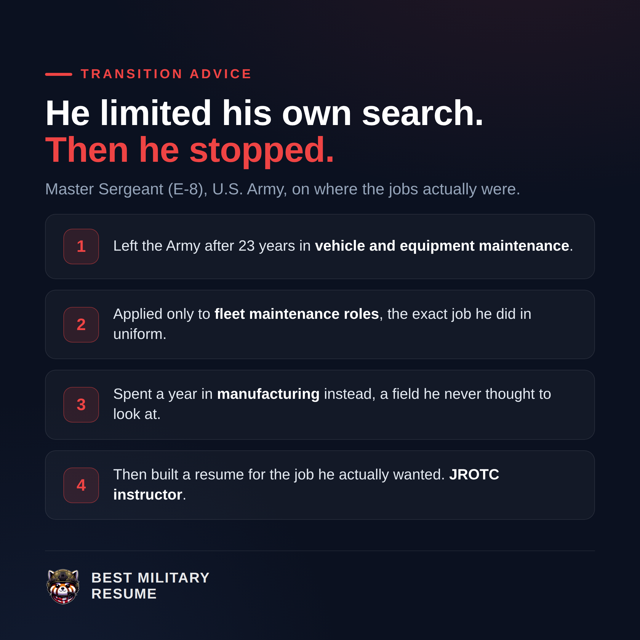 Success story graphic: Master Sergeant (E-8) Army, education and training