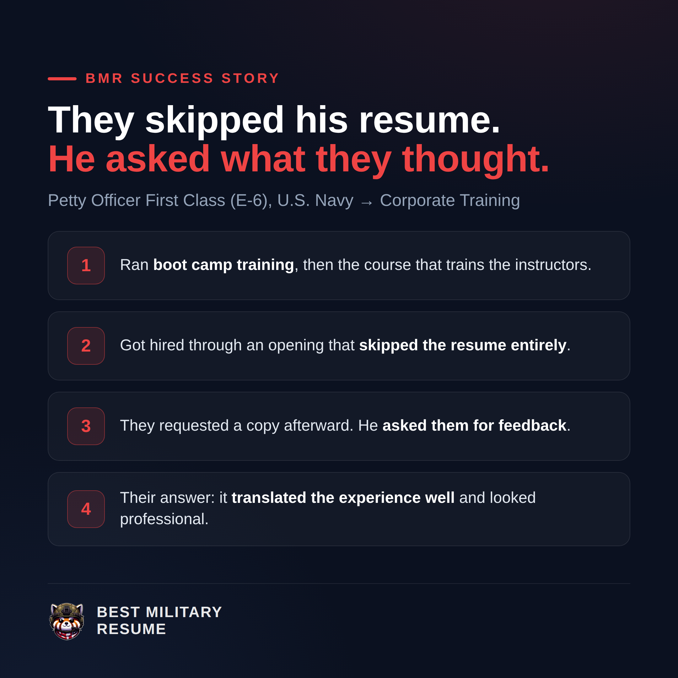 Success story graphic: Rob, Petty Officer First Class (E-6) Navy