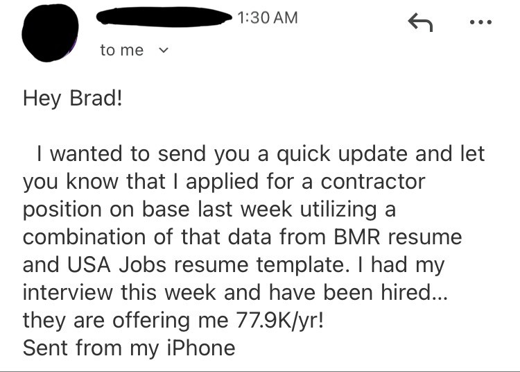 Best Military Resume Success Story - Marines E-7 veteran hired in Administrative and Clerical