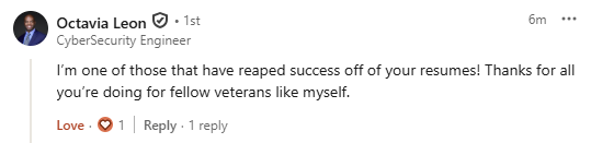 Best Military Resume Success Story - Air Force E-8 veteran hired in Information Technology