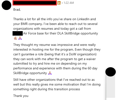 Best Military Resume Success Story - Army O-4 veteran hired in Operations and Logistics