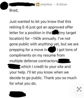 Best Military Resume Success Story - Air Force E-6 veteran hired in Intelligence Analyst