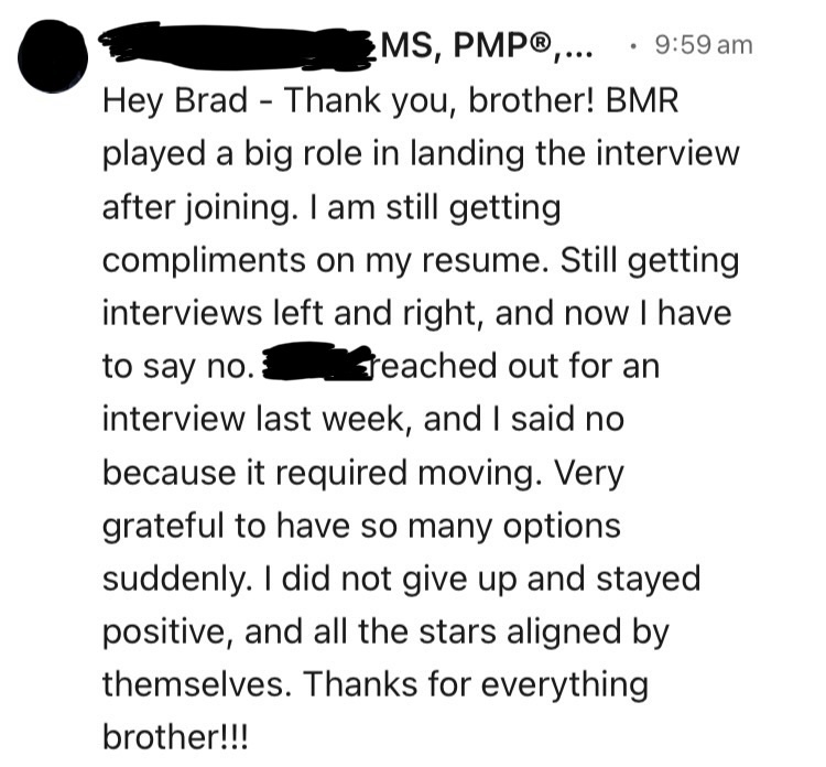 Best Military Resume Success Story - Army E-5 veteran hired in Program Management