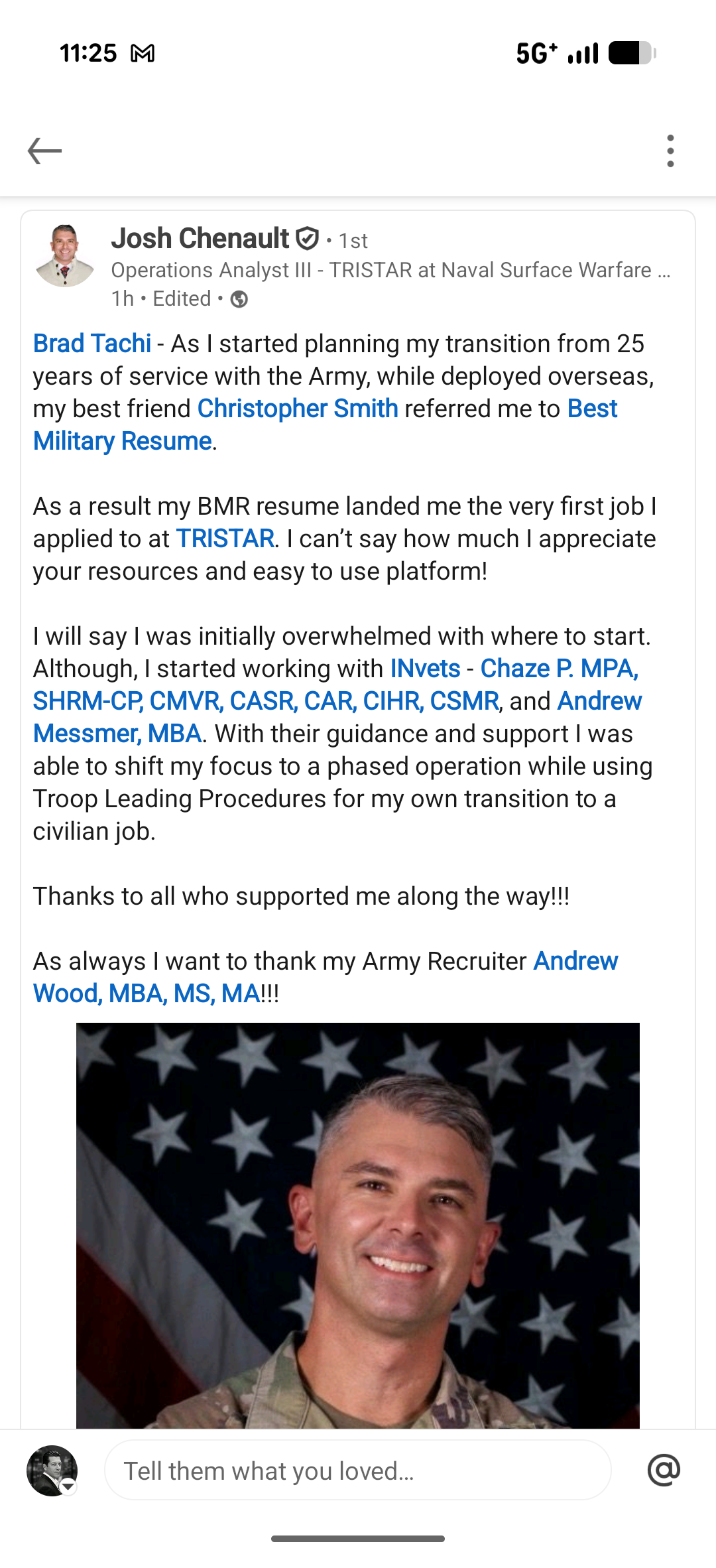 Success story from Josh, First Sergeant (E-8) Army