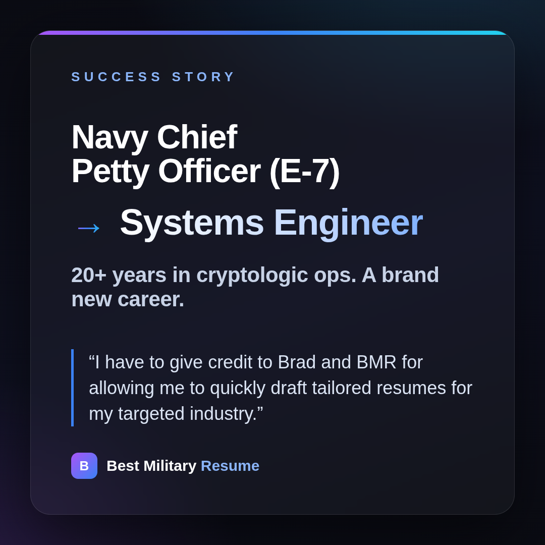 Jason, Chief Petty Officer (E-7), Navy - Systems Engineer success story