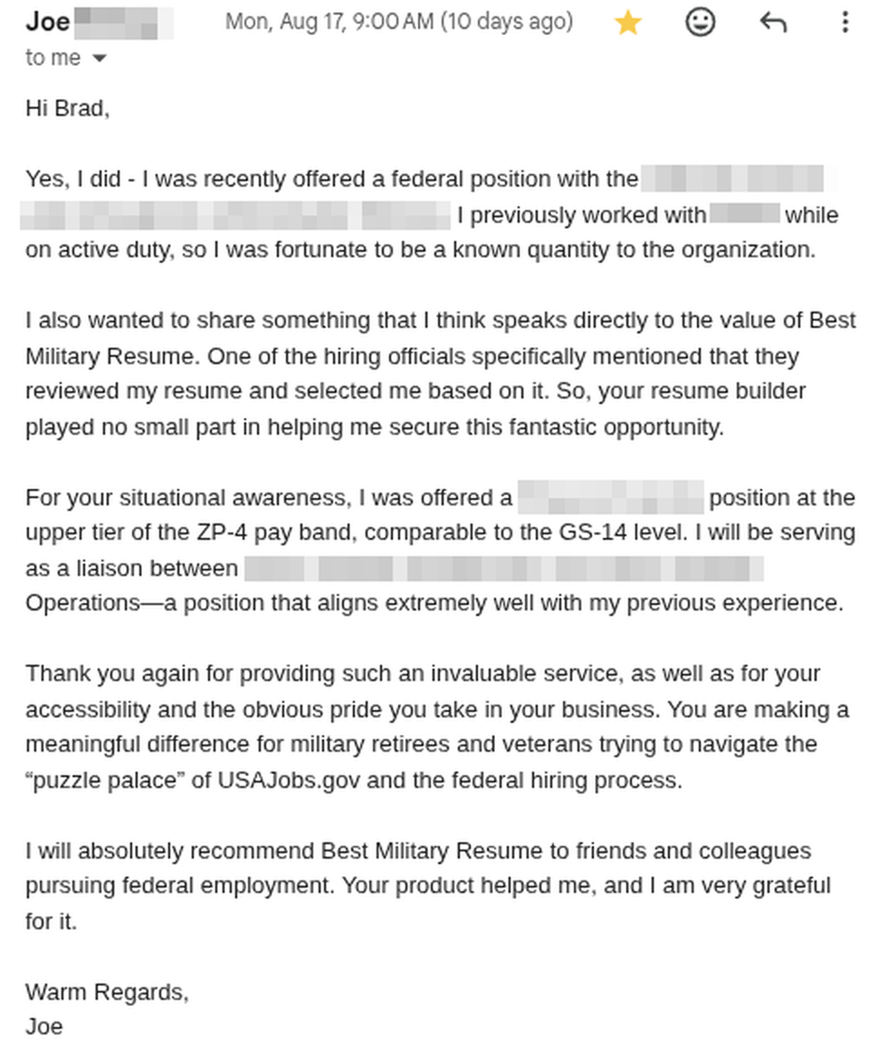Success story from Joe, Lieutenant (O-3) Navy